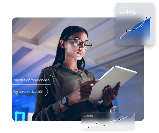 Una mujer implementando las estrategias de e-commerce más efectivas en Tiendanube Evolución.
