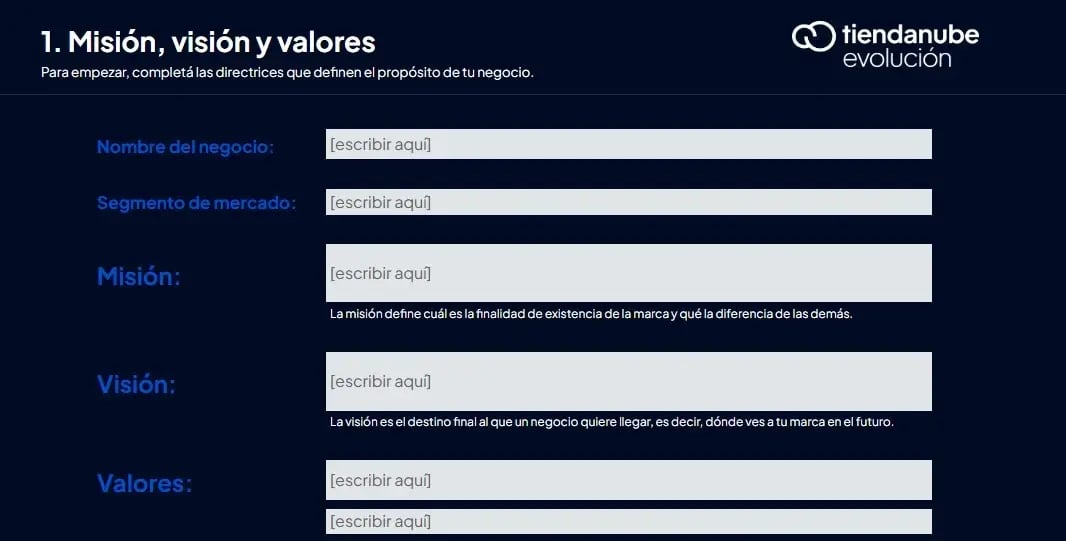 Hoja de Metas SMART en la Planilla de Planificación estratégica de Tiendanube Evolución.