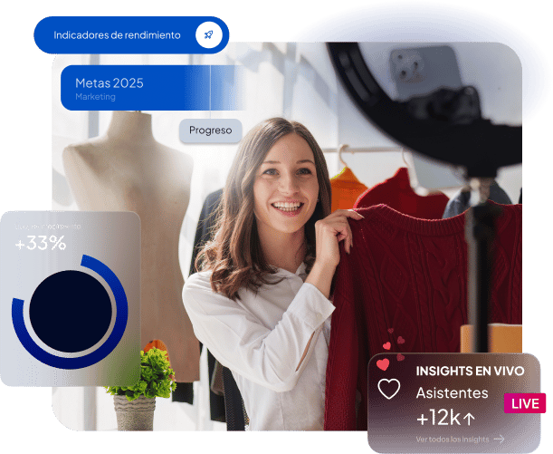 Una mujer realiza una transmisión de live shopping para su negocio.